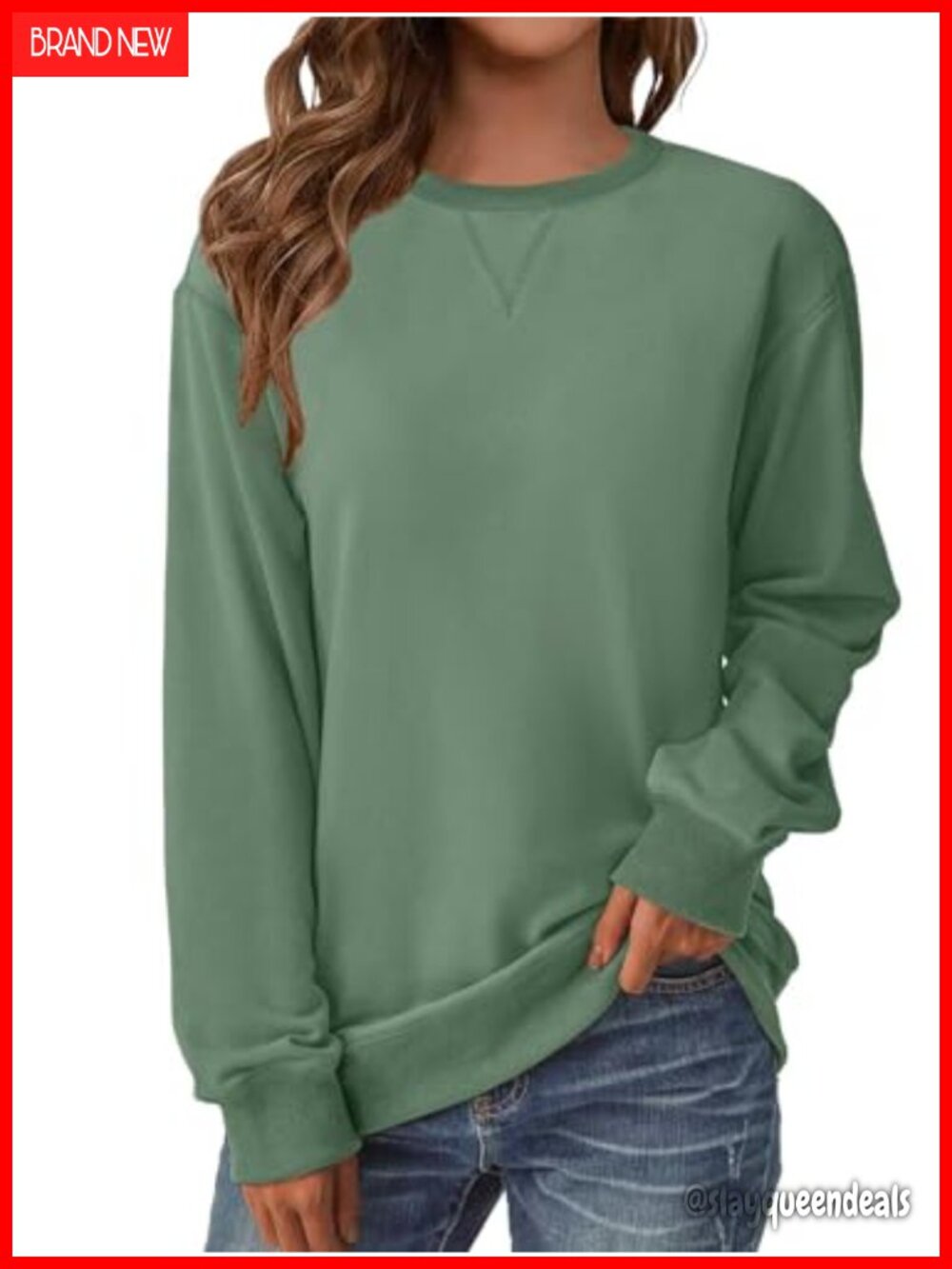 Womens Long Sleeve Crew Neck Sweatshirt Cotton Polyester Pullover Loose Fit